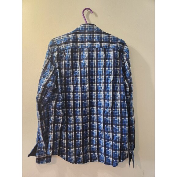 Bugatchi Men Shirts Long Sleeves Squared Pattern Blue Size Large Pre-Owned - Picture 4 of 8